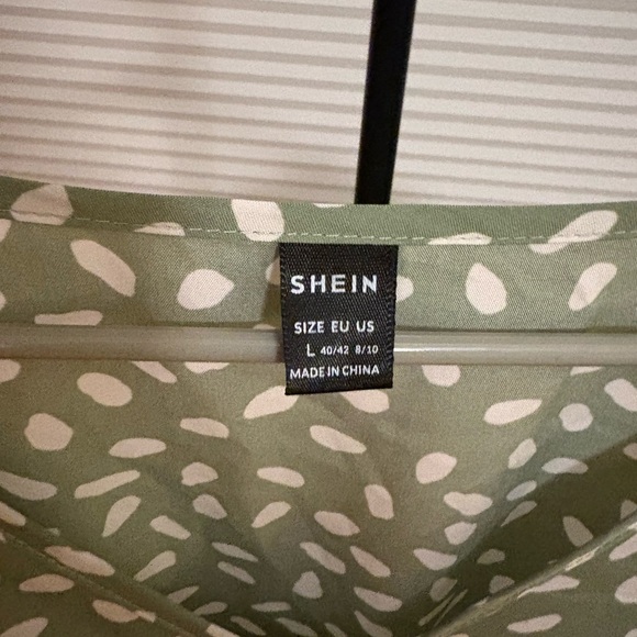 SHEIN Coquette Olive Green Stylish Chic Dalmatian Print Ruffle Trim Dress Size L - Picture 4 of 5